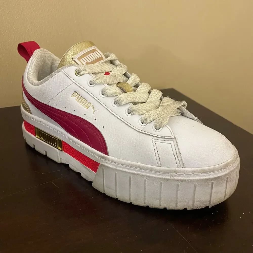 PUMA Mayze Women's Platform Sneakers White Red Gold Casual‎ Shoes
